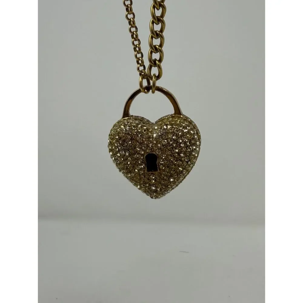 Juicy Couture Vintage Pave Crystal Heart Bag Charm Key Chain Rhinestone Puffy Lg